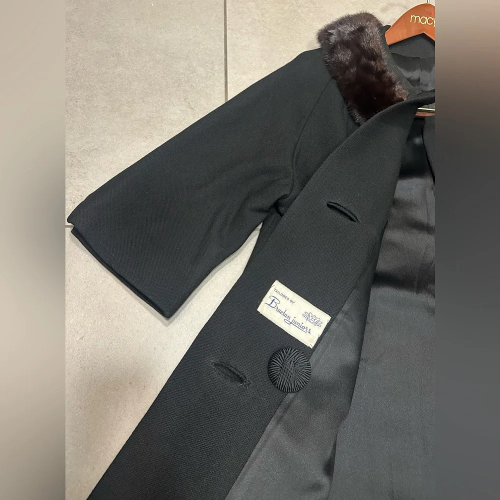 Vintage 60’s Braetan Juniors Black Coat Mink Collar Large EUC Union Made USA - Picture 3 of 12